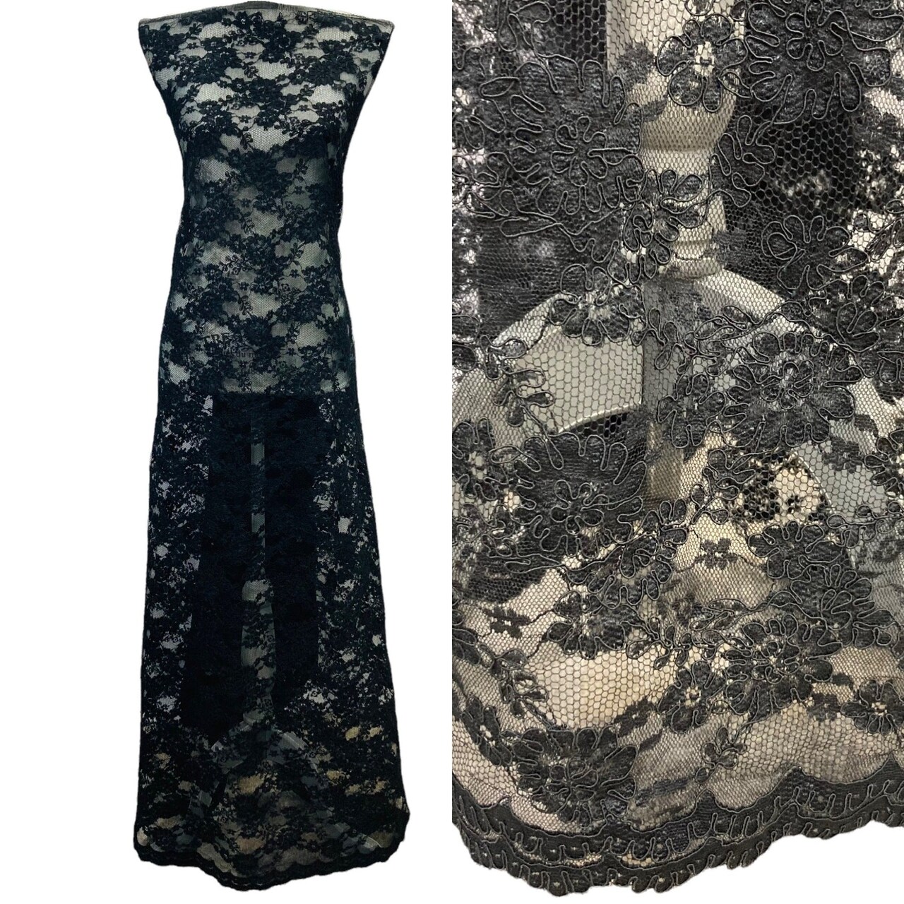 1 Yard Corded Bridal Lace Fabric Embroidered on Net Mesh 54" Width